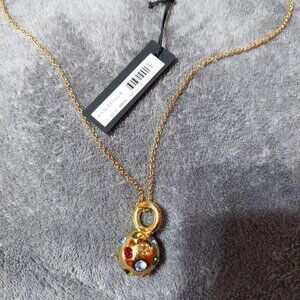 NWT Ann Taylor Gold Tone Long Necklace w/ Multi-Color Stones Ball Pendant